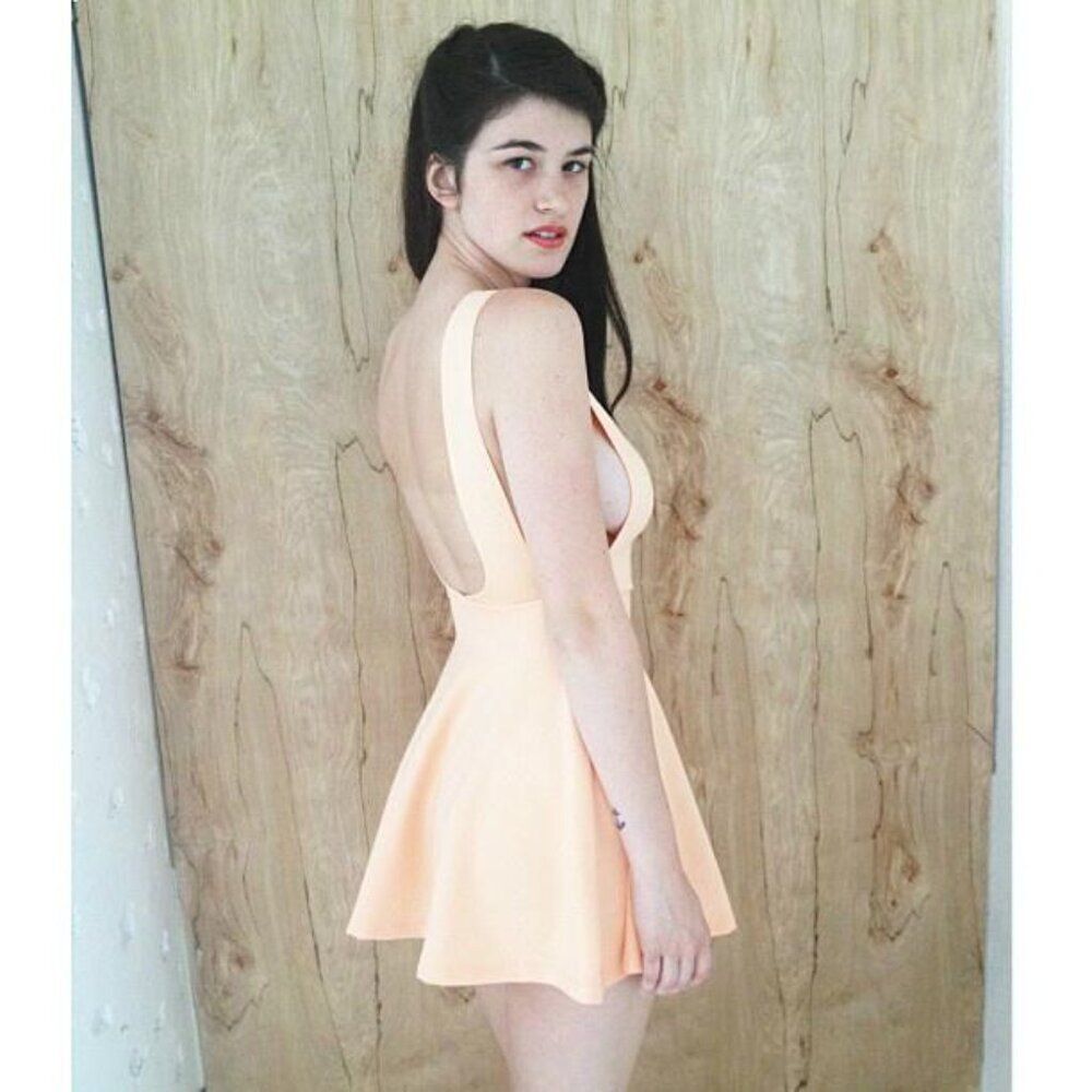 NEW American Apparel Peach Orange Y2k Skater Mini Fit Flare Dress S Indie Sexy - Picture 12 of 16